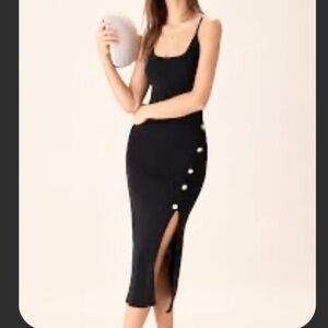 Hara Collection Button Slip Sweater Dress Ribbed Long Sleeve Sz Medium Black